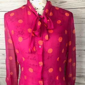 100% Silk Button Front Shirt Pussy Bow